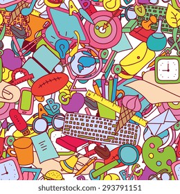 Big set of seamless colorful pattern of school attributes. School pattern. Cartoon pattern.