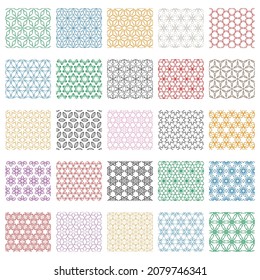 Big set of seamless patterns in arabic style. Colorful geometric line art background. Repeating hexagonal texture for wallpaper, card, invitation, banner, fabric. Tribal ethnic ornament