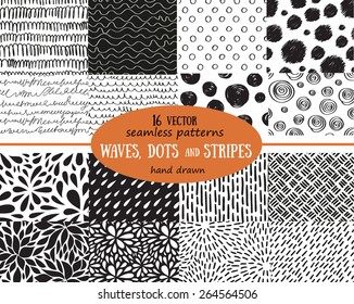 Big set of seamless patterns  (tiling). Vector illustration for abstract design. Endless texture can be used for fills, web page background, surface.