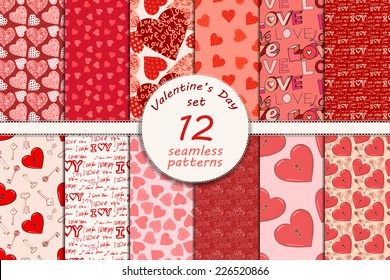 big set of seamless valentine's day patterns, eps 10