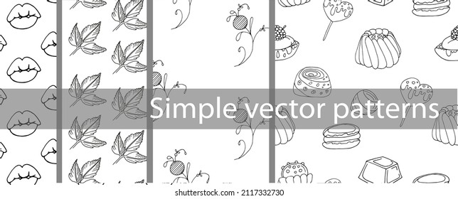 big set seamless vector pattern with graphic flowers, candy. Minimalism,  doodle style