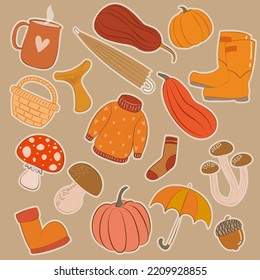 Big set season autumn objects for modern design. Vector illustration.