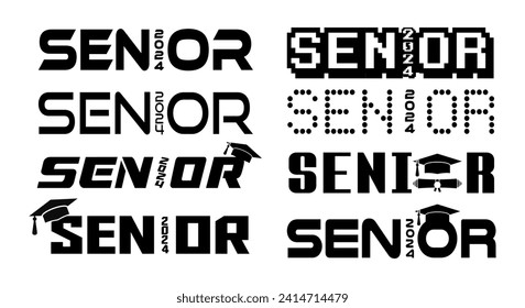 Big set of Senior 2024 design template. Class of 2024. Design for t-shirt, flyer, invitation, greeting card. Illustration, vector