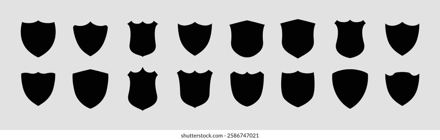 big set of shiled silhouette on grey background	