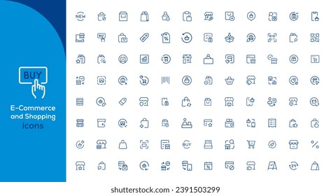Gran juego de íconos de compras. Colección de iconos de comercio electrónico. Iconos de línea delgada para compras en línea