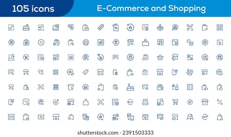 Gran juego de íconos de compras. Colección de iconos de comercio electrónico. Iconos de línea delgada para compras en línea
