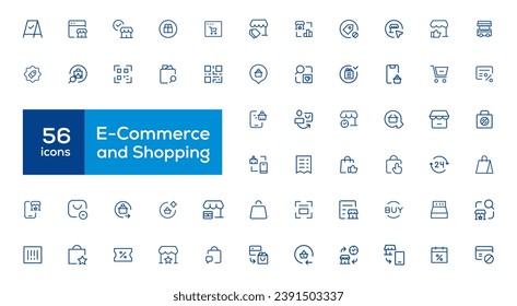 Gran juego de íconos de compras. Colección de iconos de comercio electrónico. Iconos de línea delgada para compras en línea