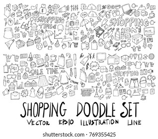 Big Set of shopping illustration Hand drawn doodle Sketch line vector