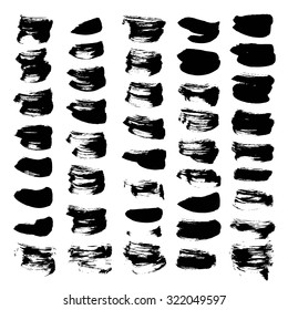 Big Set Of Short Thick Strokes Of Black Paint Isolated On White Background