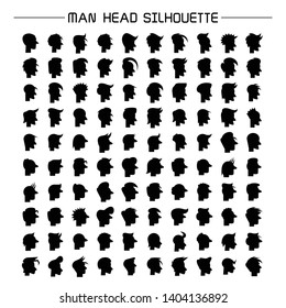 big set of silhouette human head icons set