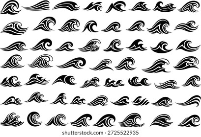 A big set of silhouette wave brush strokes vector illustration