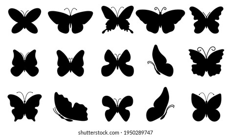 Big set of silhouettes butterflies. Vector illustration