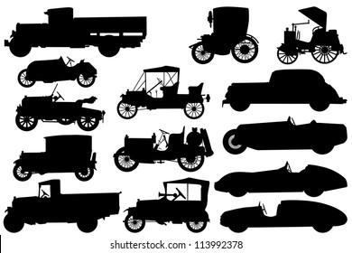 Big set of silhouettes of classical cars