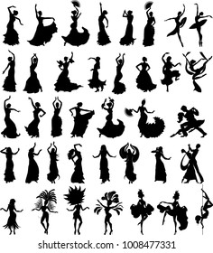 Big set of silhouettes of dancers