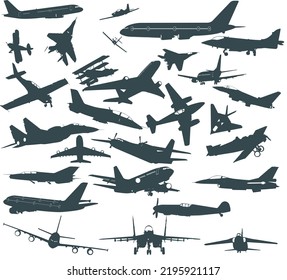 Big set of silhouettes of different planes