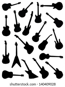 Big set of silhouettes of guitar-vector