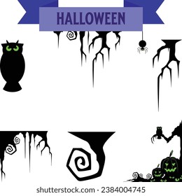 Big set of silhouettes of Halloween on a white background. Vector illustration.