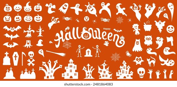 Big set of silhouettes of Halloween.Vector illustration.
