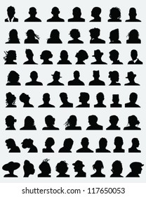 Big set of silhouettes of heads,vector