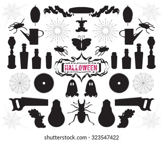 Big set of silhouettes and shapes on Halloween theme vector