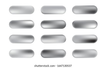 Gran juego de botones de textura de lámina de plata. Colección de gradientes metálicos, brillantes y silenciosos
