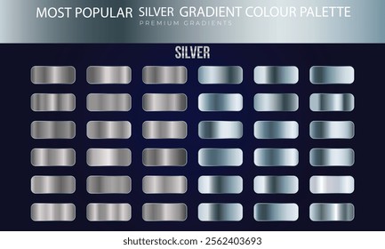 big set of silver gradients, Silver, chrome metallic gradient collection. Shiny plates with silver effect. Vector illustration