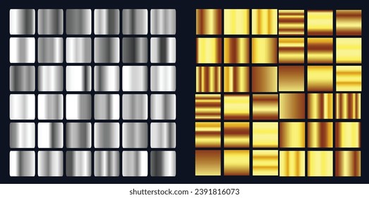 big set of silver gradients and gold gradients. Gold silver gradients vector illustration on background