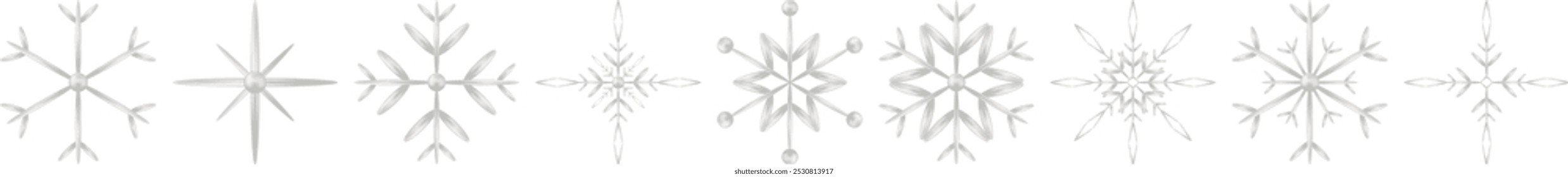 Großes Set silberne Schneeflocken einzeln Detaillierte Vektorgrafik Perfekt für Winter themed Imagery Faszinierend Meisterhaft сrafted Schnee Design Weihnachtsprojekte Dezember Feiertage Konzept Weiße Elemente