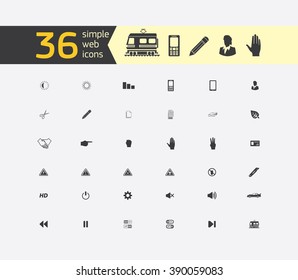 Big set of simple monochrome icons on various subjects: media, communication, people, gestures, travel, computer. The collection of high quality icons for working with Web graphics.