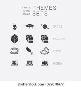 Big set of simple monochrome icons on various subjects: space, packaging, food, train.
The collection of high quality icons for working with Web graphics.