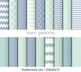 Big set with simple seamless patterns. Background with waves .Wavy patterns. Vector illustration.