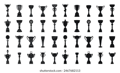 Big set sketch of trophys. Victory symbol. Flat graphic vector illustrations isolated on white background