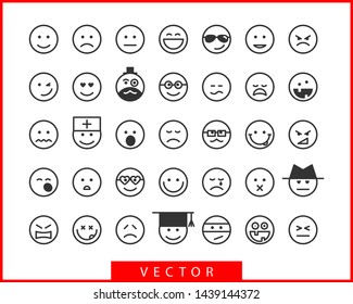 Big set smile icon vector symbol. Smiling face cartoon character.