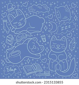 Big set snooze. Doodle color vector illustration.