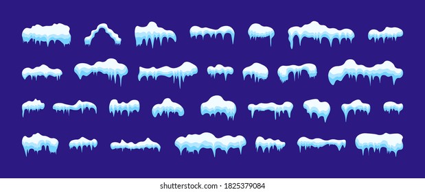 Gran conjunto de partículas de nieve y capas de nieve. Nevada con copos de nieve. Temporada de invierno. Elementos de diseño invernal para carteles, folletos, postales. Ilustración vectorial.