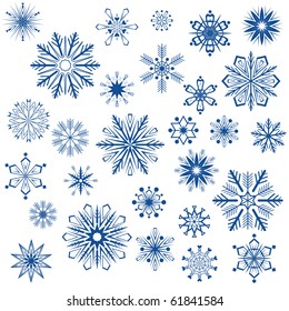 Big set of snowflake shapes isolated on white background.