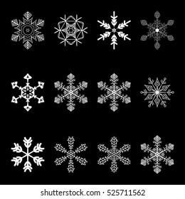 Big set of snowflakes. 12 vector icons