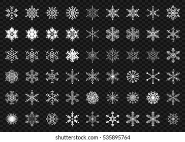 Big set of snowflakes a transparent background. 54 vector icons