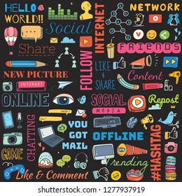 big set of social media background doodle