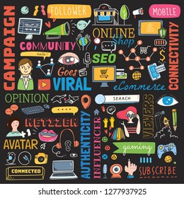 big set of social media background doodle