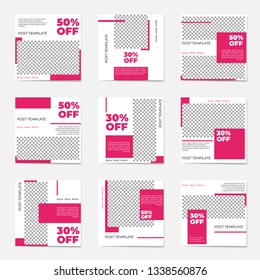 A big set for social media post templates. For personal and business accounts. White background with geometric elements in rose colors. Promotion Brand Fashion. Stories. Streaming.