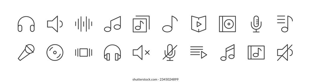 Big set of sound line icons. Vector illustration isolated on a white background. Premium quality symbols. Stroke vector icons for concept or web graphics. Simple thin line signs.