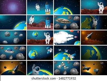 Big set of space background scenes illustration