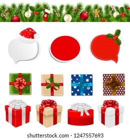 Big Set With Speech Banners And Stickers With Gradient Mesh, Vector Illustration