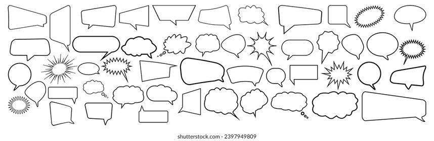 Gran conjunto de iconos de burbuja de habla. El elemento Talk, Cloud o speech bubbles está aislado en un fondo transparente.
