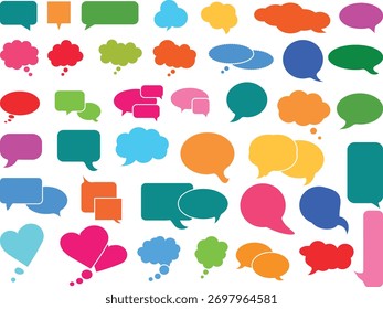 Große Sprechblasen. Sammlung bunter Sprechblasen, Chat-Blasen oder Dialogfelder auf weißem Hintergrund. Verschiedene Sprechblasen für Vortrag, Dialog, Dekoration.