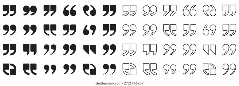 Big set of speech bubbles. Collection of colorful speech balloon, chat bubble or dialog boxes on white background. Quote Mark icons in trendy flat style. Icon design, logo, app, UI. Vector illustration
