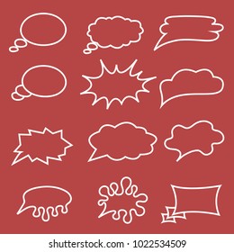 Big set of speech bubbles on red background.