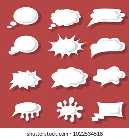 Big set of speech bubbles on red background.