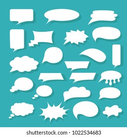 Big set of speech bubbles on blue background.
